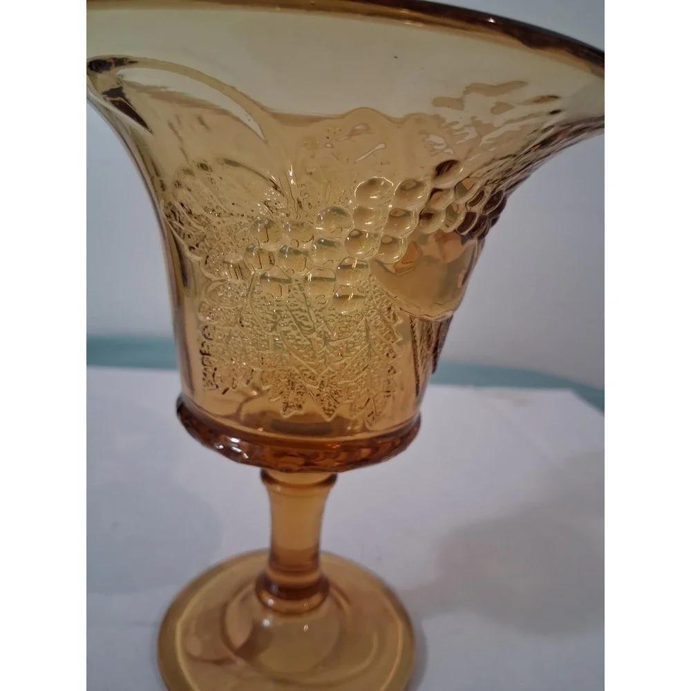 Vintage Amber‎ Glass Harvest Grape Footed Vase Flared Rim Mid Century Modern 6in